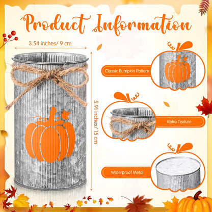 6-Piece Fall Pumpkin Vase Centerpieces – Galvanized Metal Farmhouse Jars for Thanksgiving & Autumn Harvest Décor