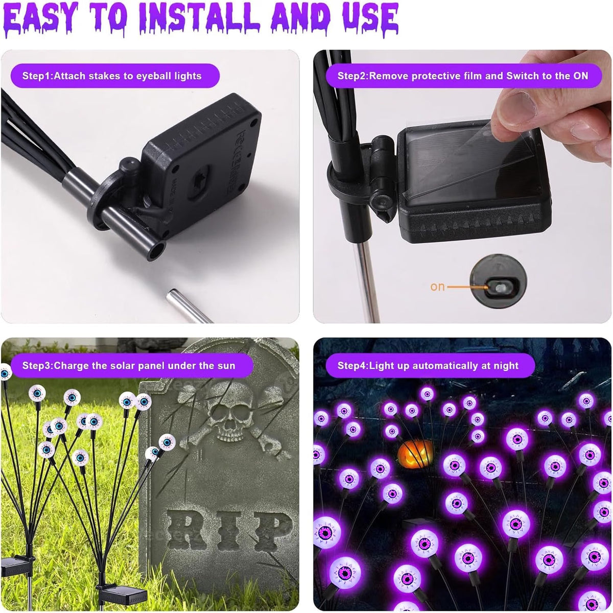 10-Pack Solar Halloween Scary Eyeball Lights – 80 LED Waterproof Outdoor Spooky Yard Decorations