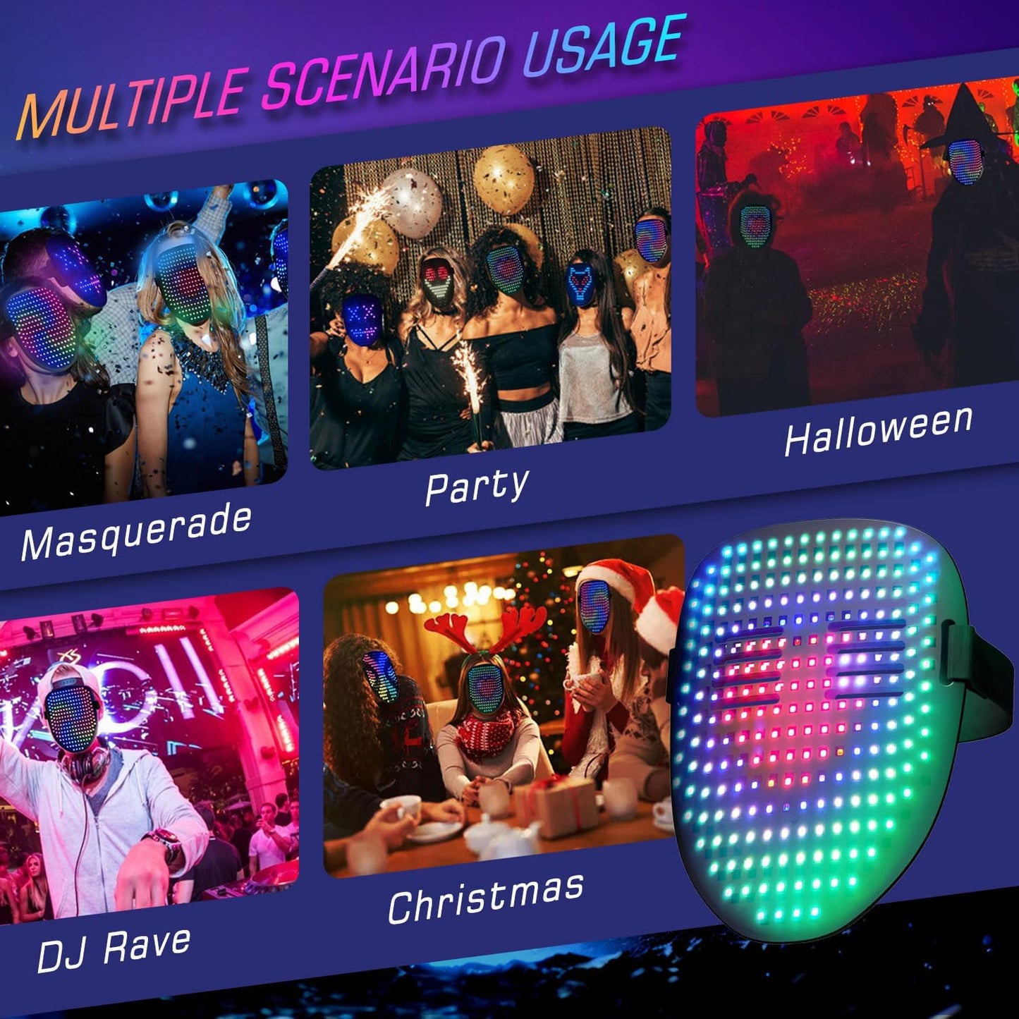 LED Gesture-Sensing Mask – Light-Up Transforming Digital Face Mask for Parties & Gifts