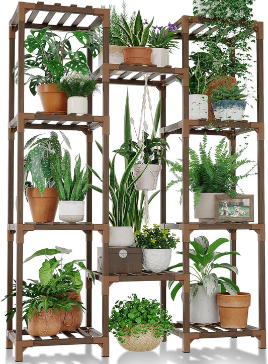 Tall Wooden Plant Stand for Indoor & Outdoor Use – Multi-Tier Flower Shelf for Living Room, Patio, Balcony & Garden (Brown)