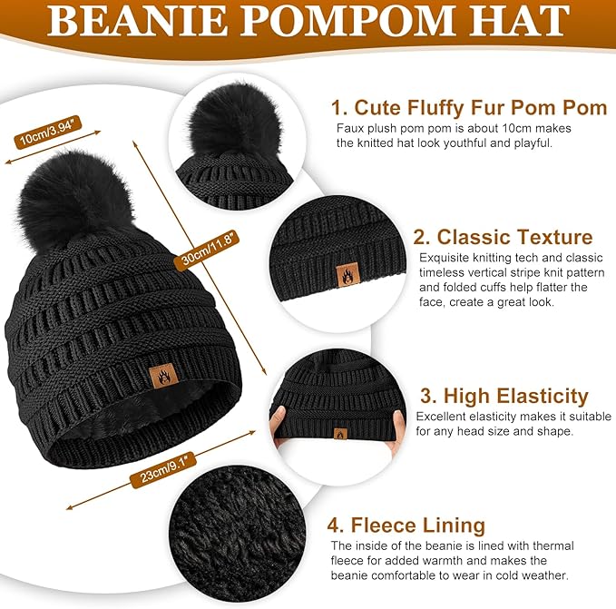 Womens Winter Beanie Hat Scarf Gloves Set Fleece Hat Long Scarf Neck Warmer Ear muffs Fuzzy Socks 5 in 1 Knit Sets