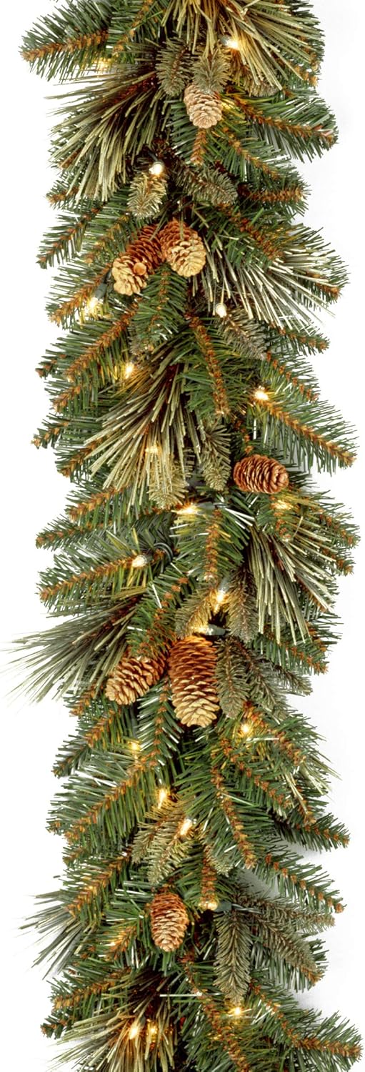 9ft Pre-Lit Carolina Pine Garland with Pinecones and 100 Lights