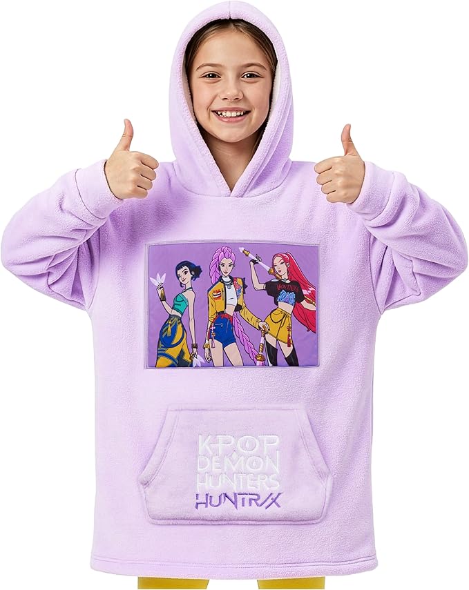 KPop Demon Hunters Huntrix Wearable Blanket Hoodie – Fleece Hoodie for Girls 6–14, Official Licensed KPop Merch