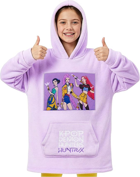KPop Demon Hunters Huntrix Wearable Blanket Hoodie – Fleece Hoodie for Girls 6–14, Official Licensed KPop Merch