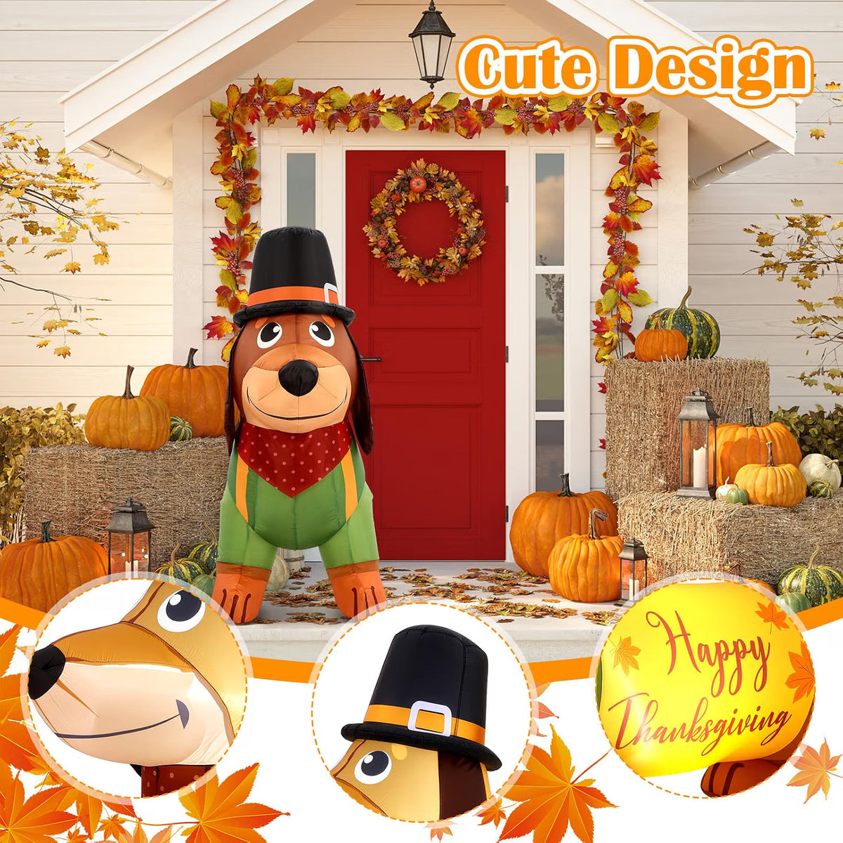 5.3 FT Thanksgiving Inflatable Dachshund – LED Light-Up Fall Dog Blow-Up Decoration for Outdoor Yard, Lawn & Garden