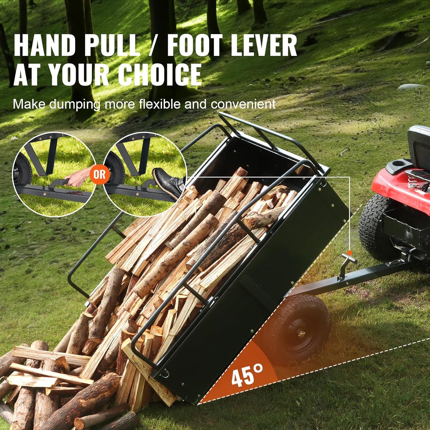 Heavy-Duty ATV Steel Dump Cart – 750 lb Capacity, 15 Cu. Ft. Garden Utility Trailer with Removable Sides
