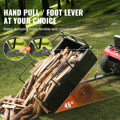 Heavy-Duty ATV Steel Dump Cart – 750 lb Capacity, 15 Cu. Ft. Garden Utility Trailer with Removable Sides