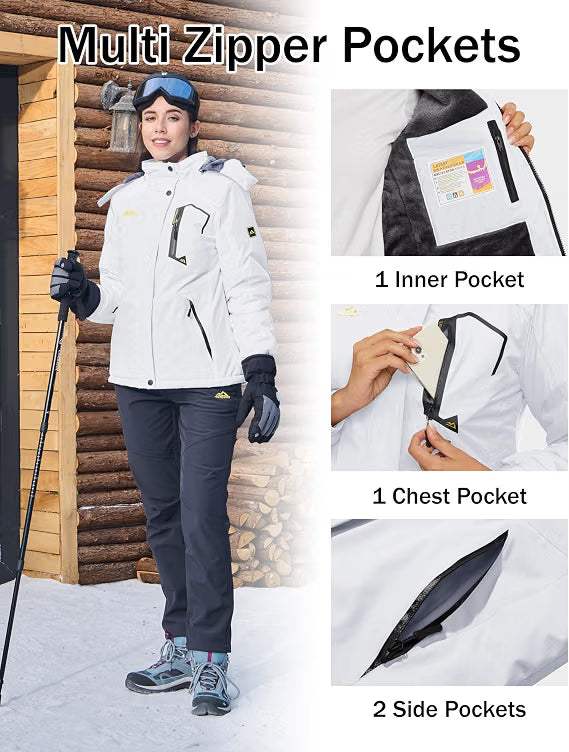 Women’s Waterproof Winter Ski Jacket – Warm Snow & Rain Coat, White, Size Medium