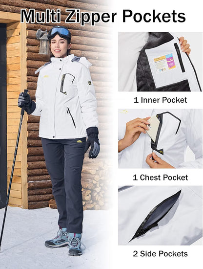 Women’s Waterproof Winter Ski Jacket – Warm Snow & Rain Coat, White, Size Medium
