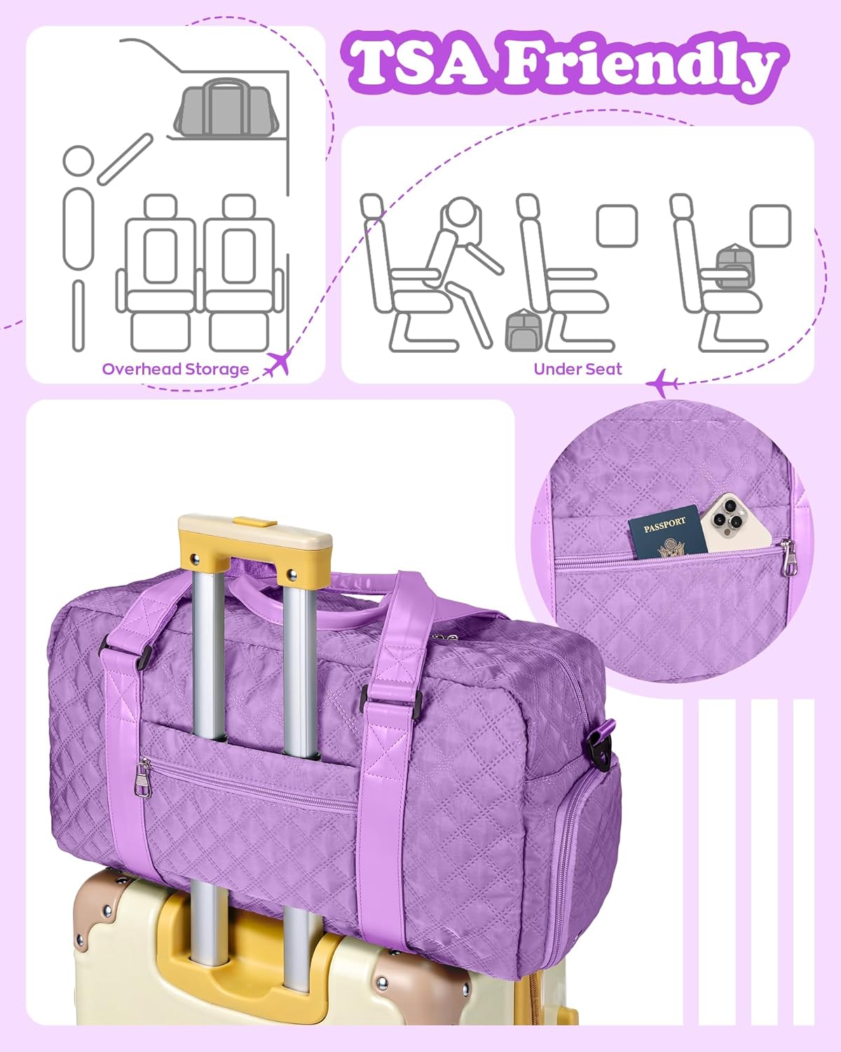 Initial Weekender Duffle Bag – Personalized Travel & Gym Bag (Purple, Letter A)