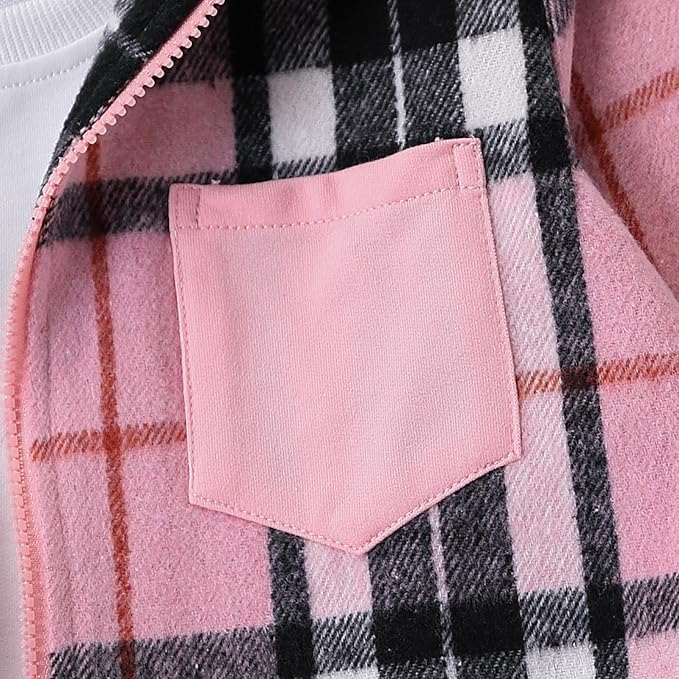 Girls’ 2-Piece Plaid Hoodie & Jogger Sweatpants Set – Zip-Up Flannel Outfit (Ages 7–8)