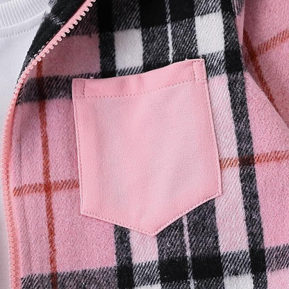 Girls’ 2-Piece Plaid Hoodie & Jogger Sweatpants Set – Zip-Up Flannel Outfit (Ages 7–8)