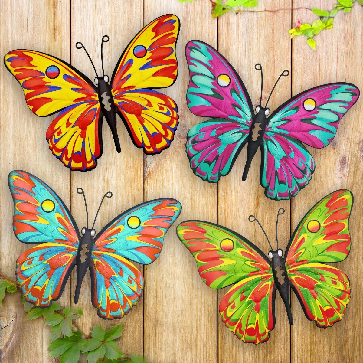9.6" Metal Butterfly Wall Décor (4 Pack) – Outdoor Fence & Garden Wall Art for Patio, Balcony, Living Room or Bedroom