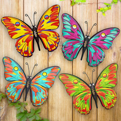 9.6" Metal Butterfly Wall Décor (4 Pack) – Outdoor Fence & Garden Wall Art for Patio, Balcony, Living Room or Bedroom