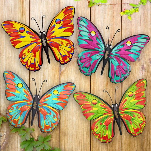 9.6" Metal Butterfly Wall Décor (4 Pack) – Outdoor Fence & Garden Wall Art for Patio, Balcony, Living Room or Bedroom