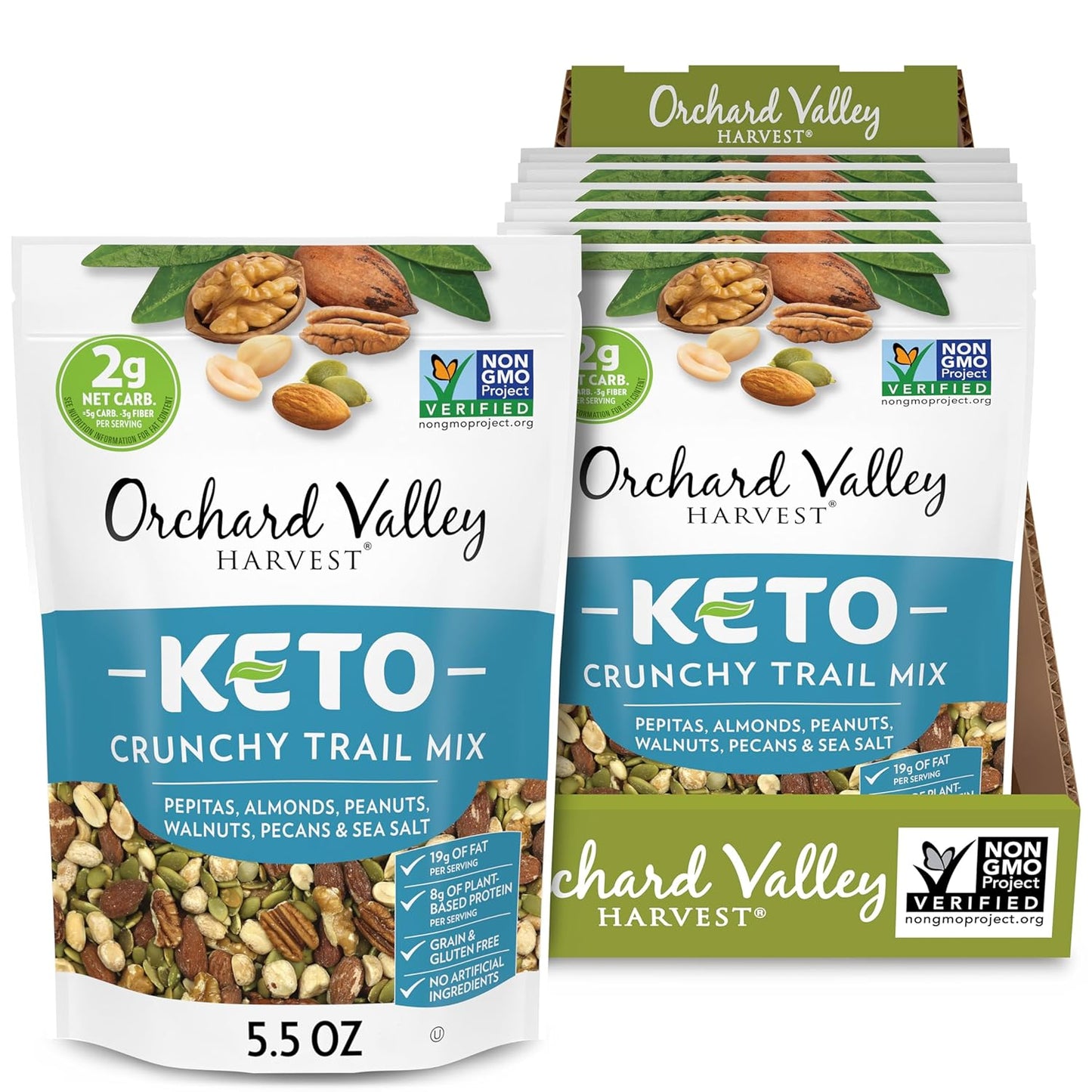 Keto Crunchy Trail Mix – Pepitas, Almonds, Peanuts, Walnuts & Pecans, Low Carb, Non-GMO, No Artificial Ingredients, 5.5 oz (6 Pack)