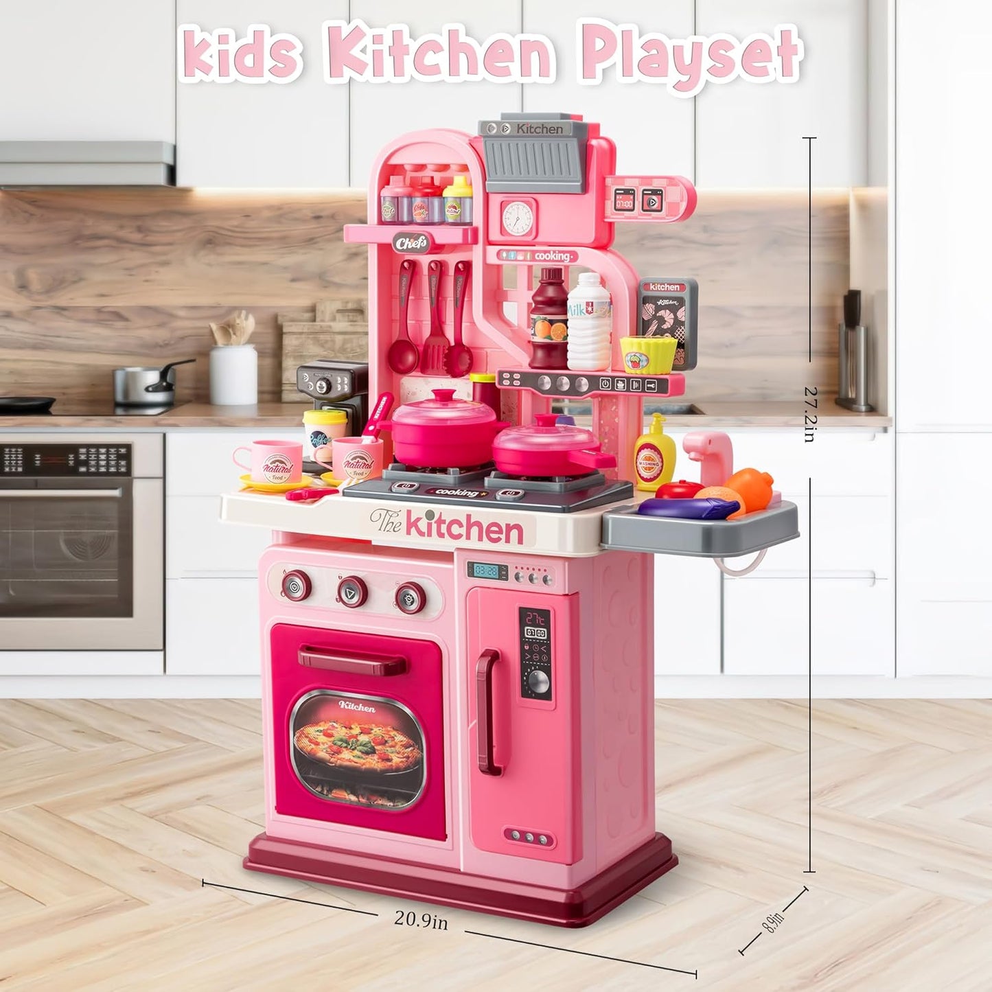 Kids Kitchen Playset (Pink) – 53-Piece Stove, Sink & Oven with Realistic Lights & Sounds (Ages 1–3)