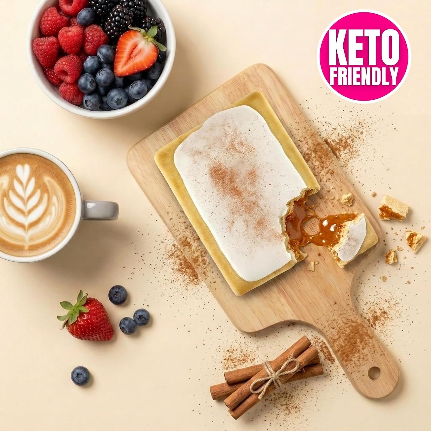 High-Protein Cinnamon Pastry – Keto-Friendly Frosted Breakfast Tart, Low Carb, Low Sugar Snack for Adults & Kids