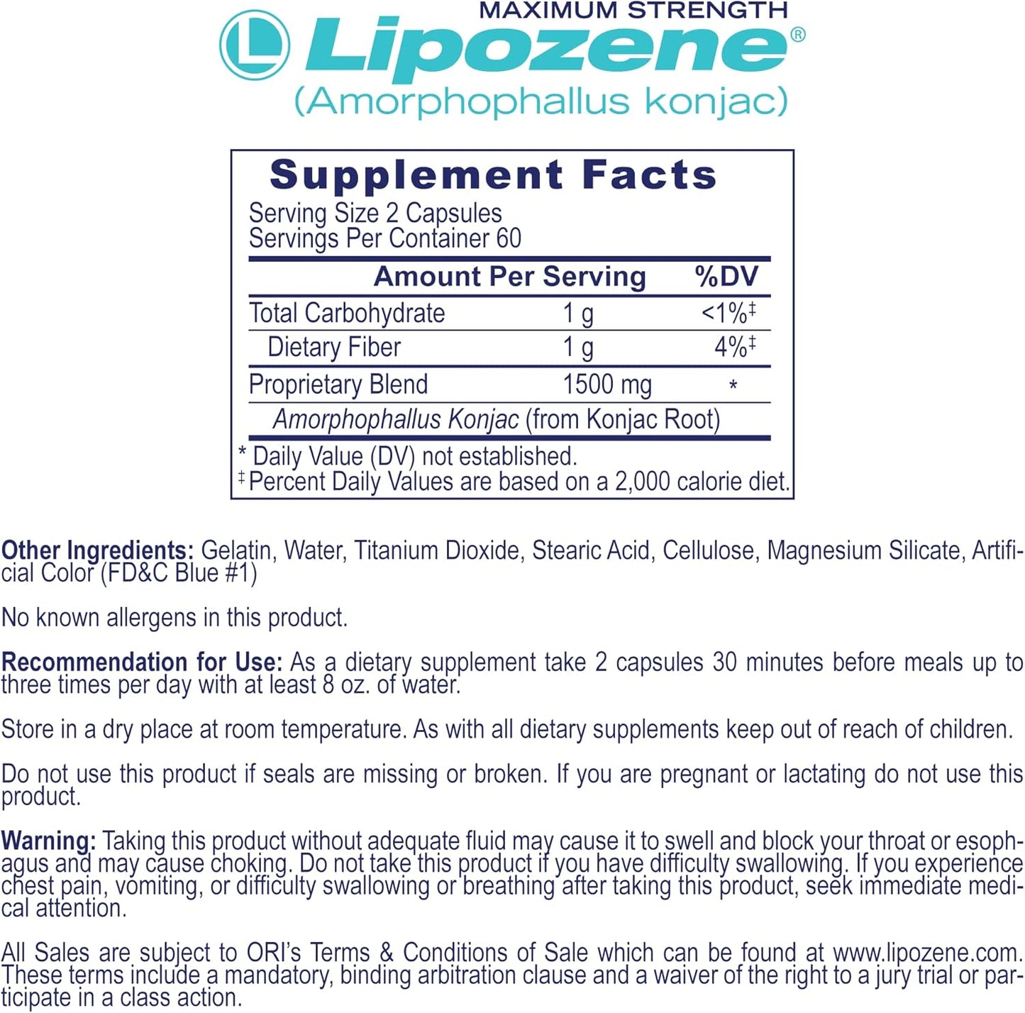 Lipozene MEGA Bottle – 120 Capsules Appetite Suppressant