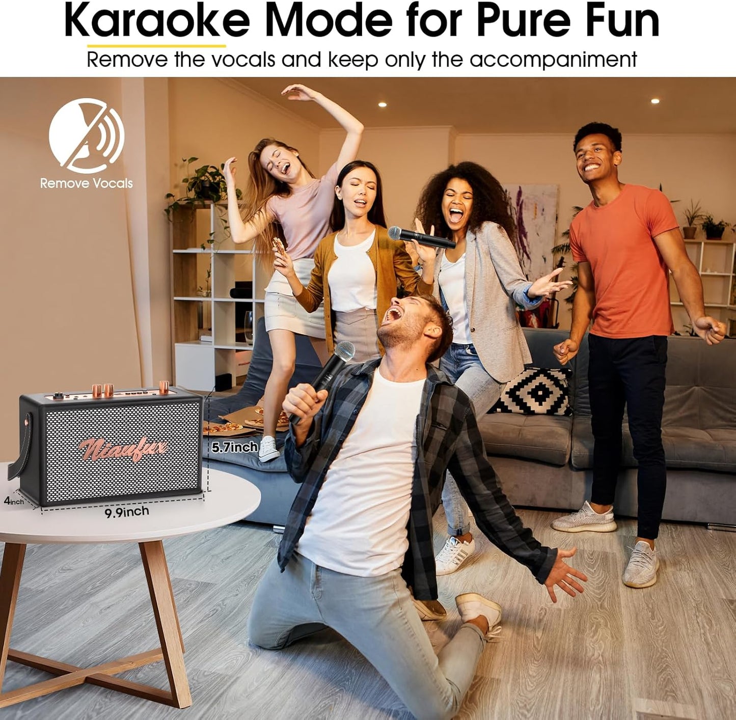 Karaoke Machine – Retro Speaker with 2 Wireless Mics, Portable Bluetooth Home Party System