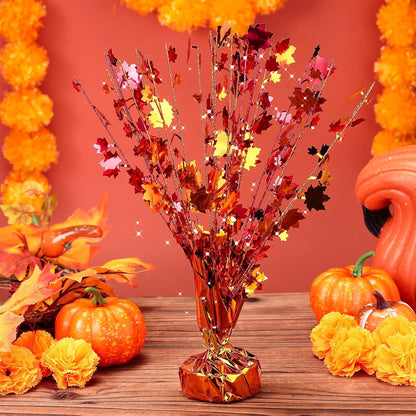 18-Piece Fall Maple Leaf Centerpiece Sprays – Metallic Foil Autumn Decorations for Thanksgiving Table Décor