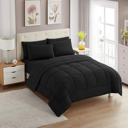 5-Piece Twin Comforter Set – All-Season Down Alternative with Microfiber Sheets (Black)