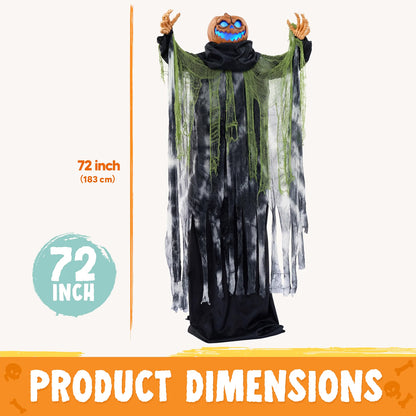 72" Life-Size Halloween Animatronic Ghost Pumpkin – Sound-Activated Haunted House Prop with Creepy Sounds for Outdoor Yard & Garden Décor
