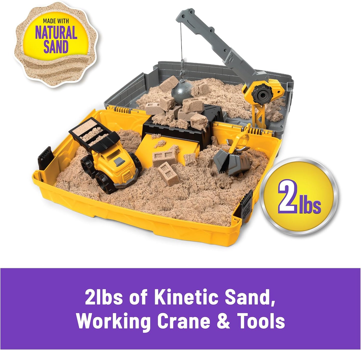 Kinetic Sand Construction Site Sandbox with 2lbs Sand & Toy Truck for Ages 3+