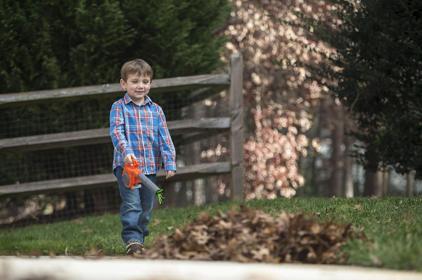 Toy Leaf Blower - Light-Up Engine with Sound & Real Air for Ages 3+ (Orange/Gray)