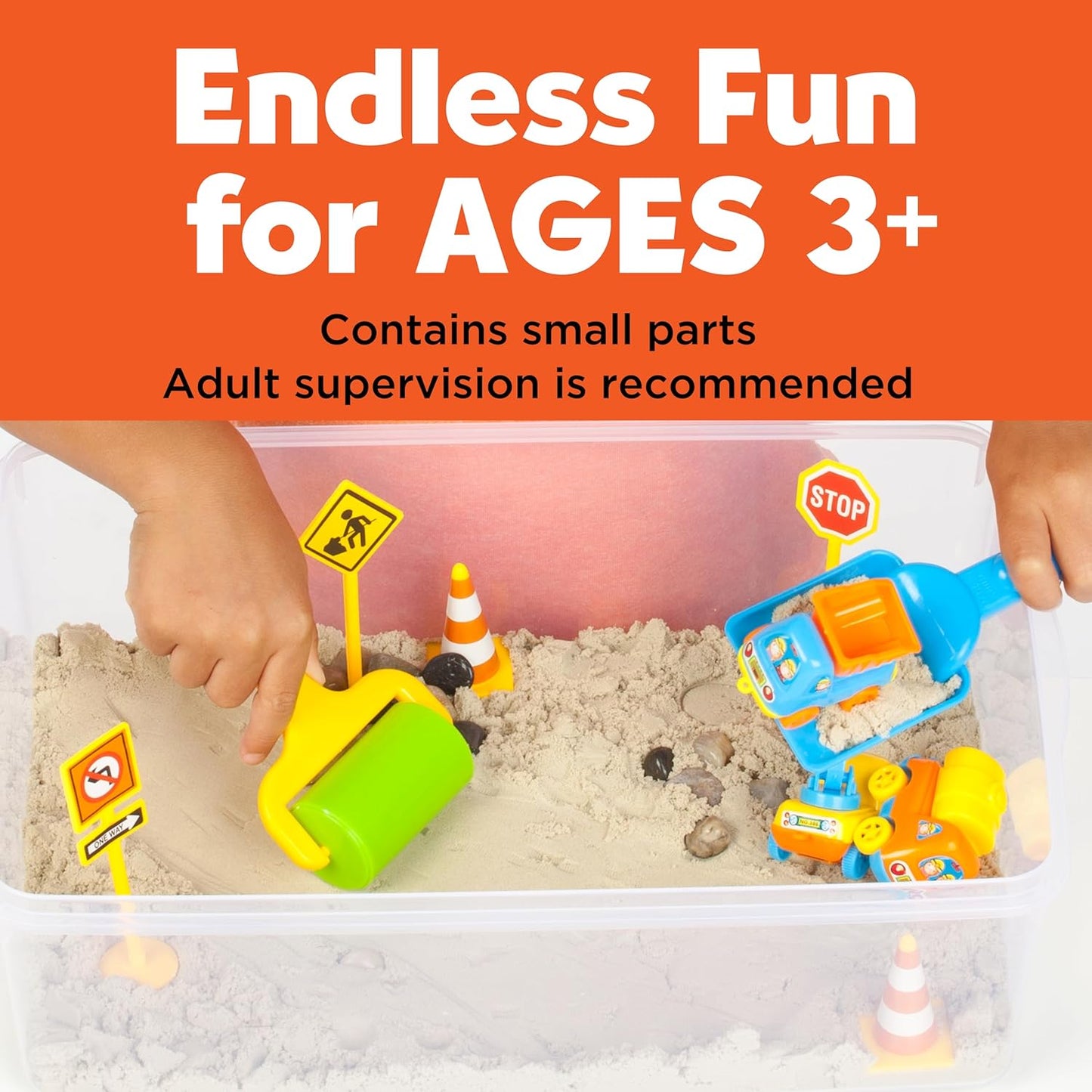 Construction Zone Sensory Bin Playset - Excavator Toys for Ages 3-5