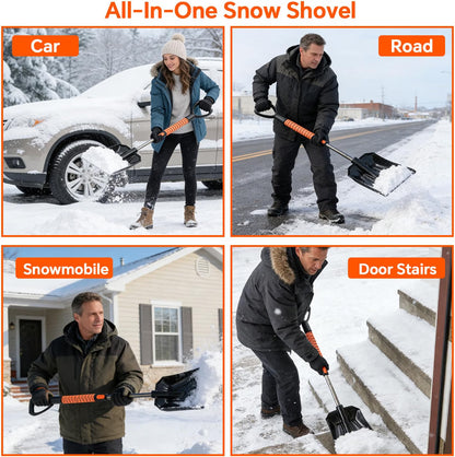 7-in-1 Extendable Snow Brush & Shovel Kit – 47.2" Ice Scraper with 360° Pivoting Head, Foam Grip & Glove for Cars