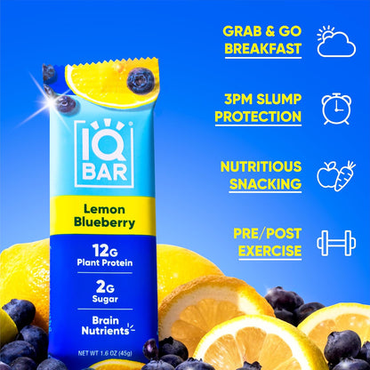 Lemon Blueberry Plant Protein Bars – Keto-Friendly, Vegan, High Protein, High Fiber, Low Sugar, Lion's Mane & MCTs, Gluten & Dairy Free, 12 Count