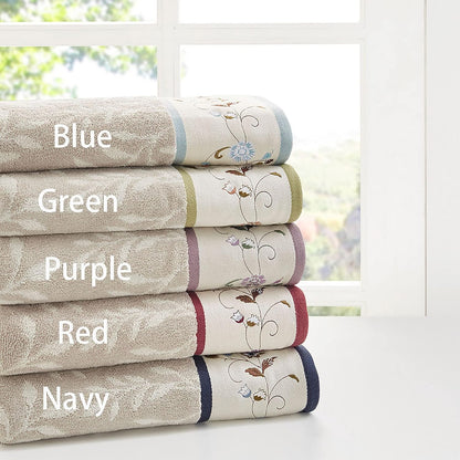 6-Piece Luxurious Floral Cotton Bath Towel Set with Embroidered Jacquard Design