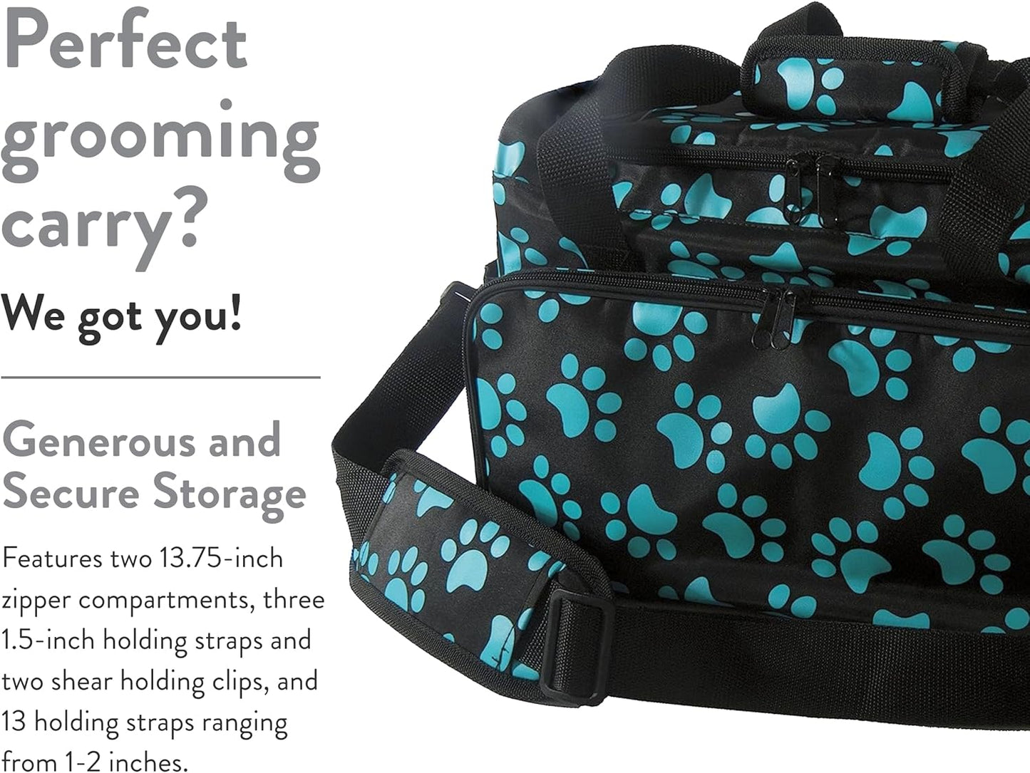 Pet Travel Tote Bag – Zippered Storage Bag for Dog & Cat Grooming Supplies – Turquoise Paw Print, 28.8"