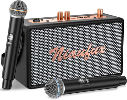 Karaoke Machine – Retro Speaker with 2 Wireless Mics, Portable Bluetooth Home Party System