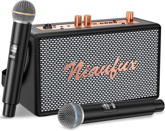 Karaoke Machine – Retro Speaker with 2 Wireless Mics, Portable Bluetooth Home Party System