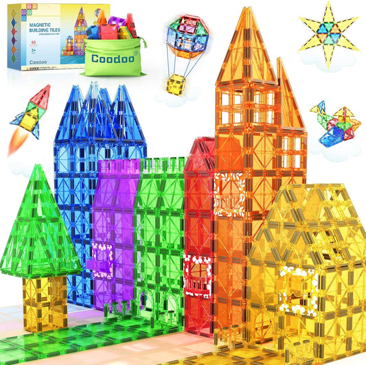 60 PCS STEM Magnetic Building Tiles Sensory Toys for Kids Brain Development