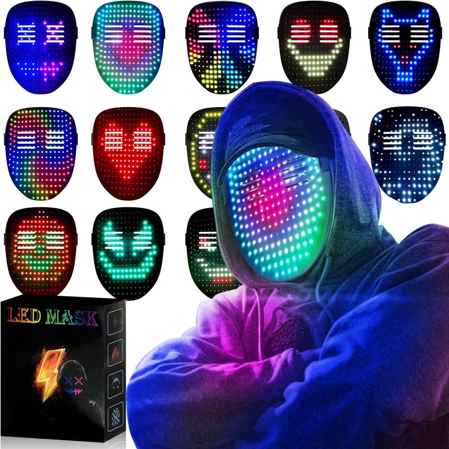 LED Gesture-Sensing Mask – Light-Up Transforming Digital Face Mask for Parties & Gifts