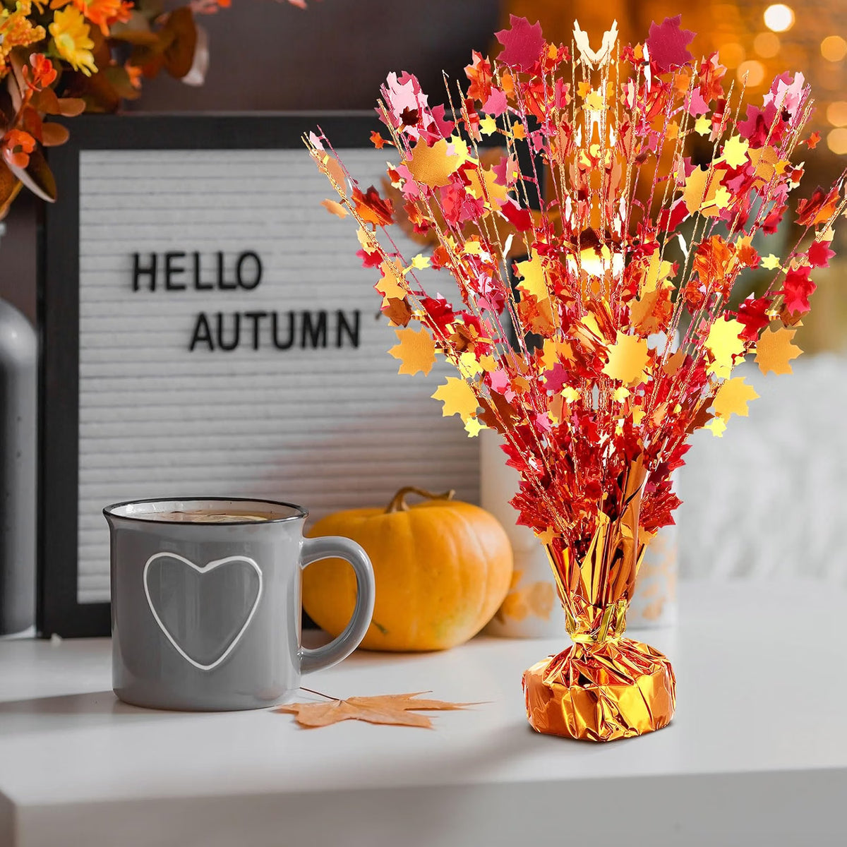 18-Piece Fall Maple Leaf Centerpiece Sprays – Metallic Foil Autumn Decorations for Thanksgiving Table Décor