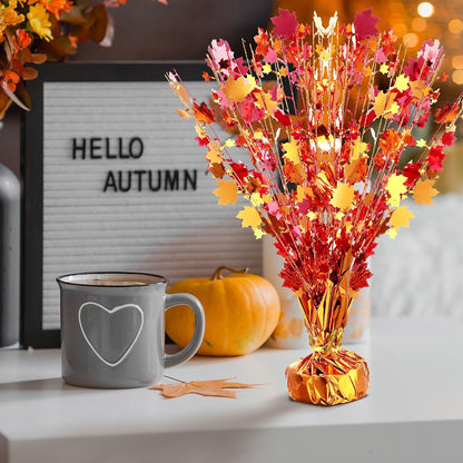 18-Piece Fall Maple Leaf Centerpiece Sprays – Metallic Foil Autumn Decorations for Thanksgiving Table Décor