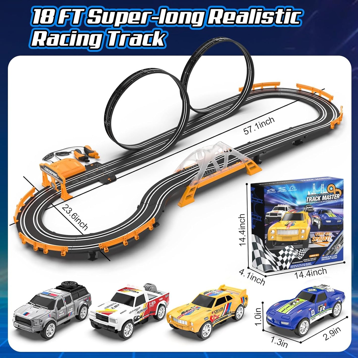 Slot Car Race Track Sets for Boys with 2 High-Speed Slot Cars, Battery or Electric Car Track