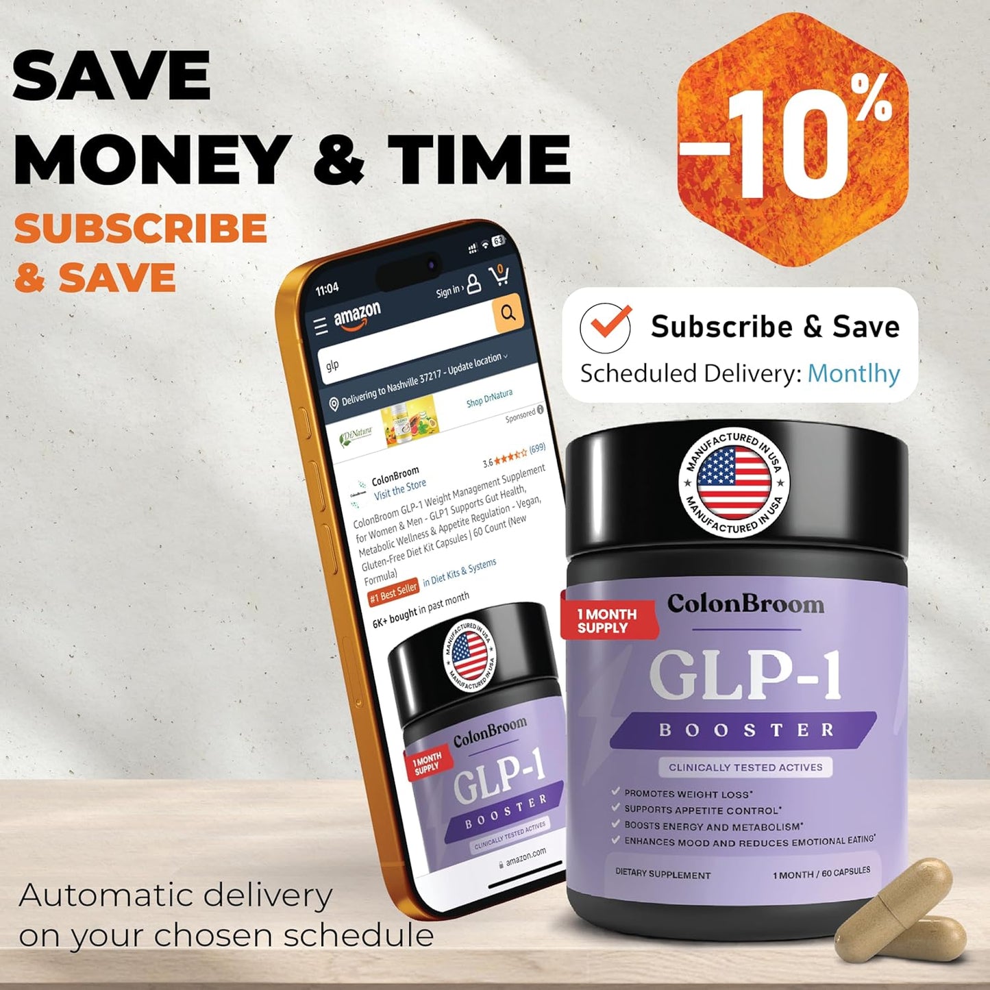 GLP-1 Support Weight Management Capsules – Vegan, Gluten-Free Metabolic & Appetite Support (60 Count)