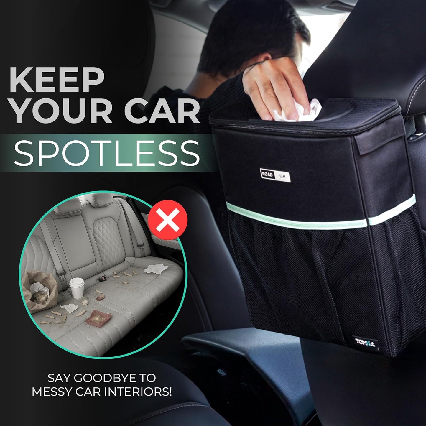 Slim Car Trash Can – 2.5 Gallon Leakproof & Odor-Proof Garbage Bin for Cars, Trucks & SUVs