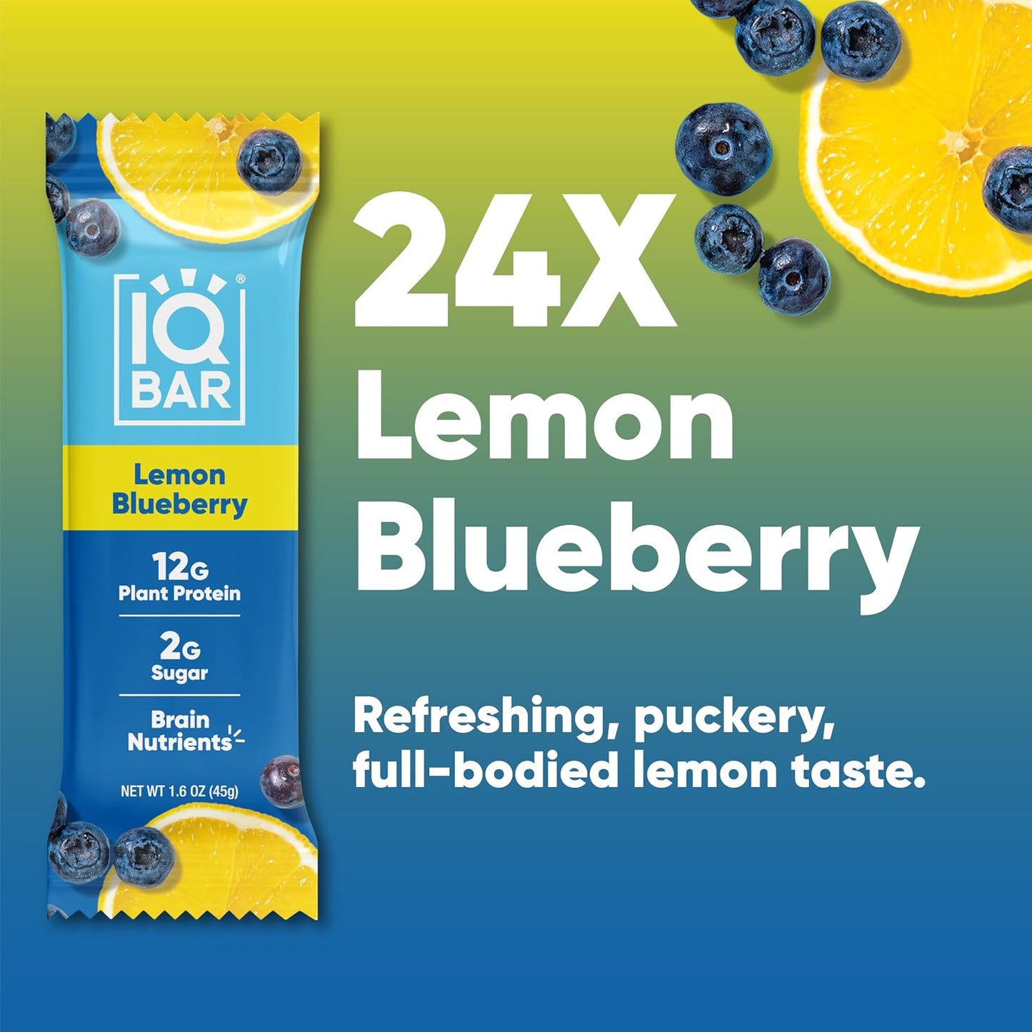 Lemon Blueberry Plant Protein Bars – Keto-Friendly, Vegan, High Protein, High Fiber, Low Sugar, Lion's Mane & MCTs, Gluten & Dairy Free, 24 Count