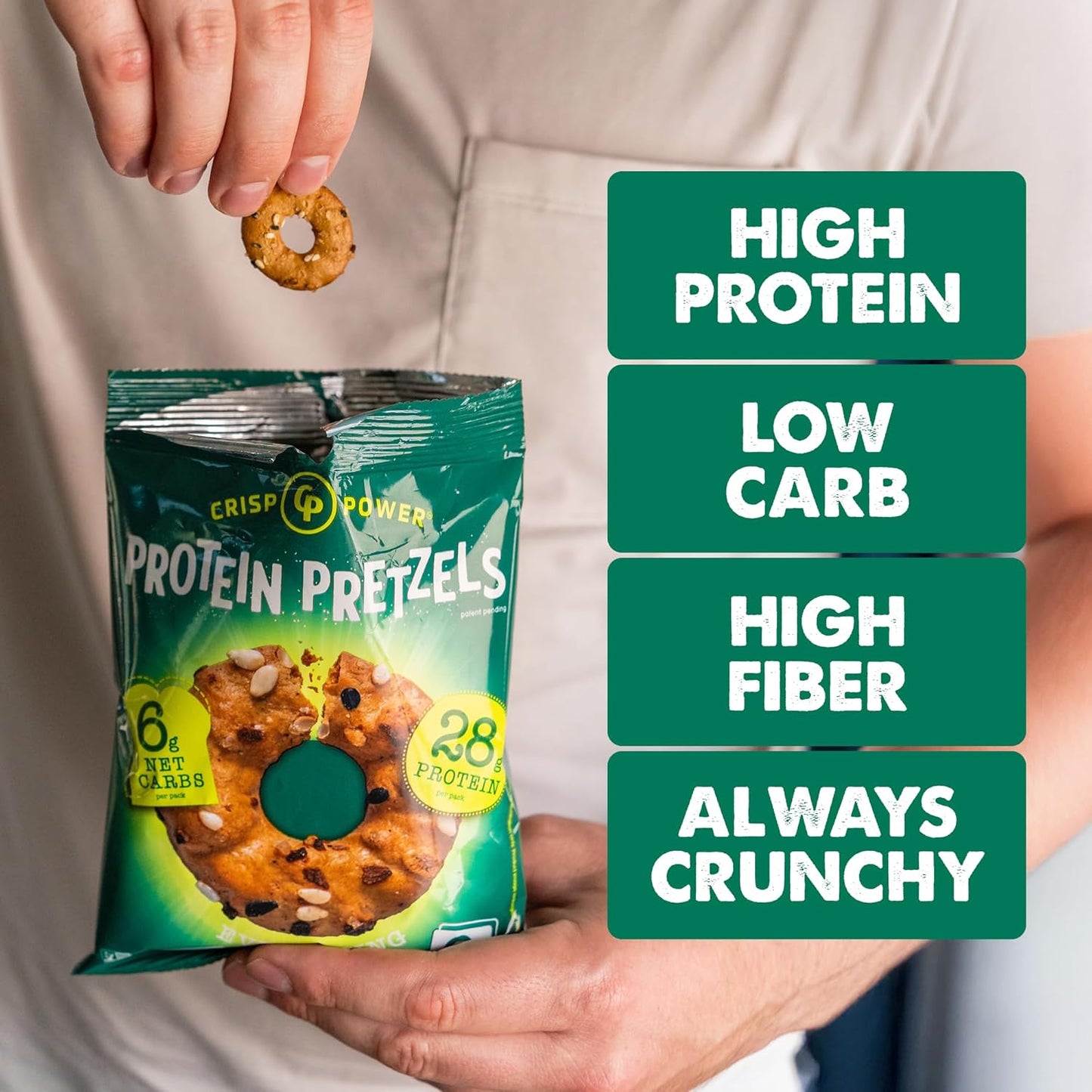 High-Protein Pretzel Variety Pack – Sea Salt, Sesame & Everything – Up to 28g Protein, High Fiber, Low Carb, No Added Sugar – 6 Pack – Vegan & Keto