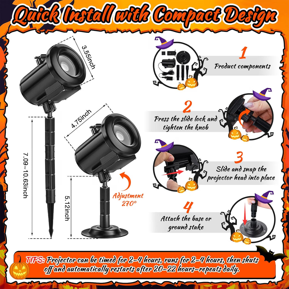 12-in-1 Halloween 3D Ghost Projector Light – Waterproof Outdoor Holiday Decoration with Spooky Projection Effects