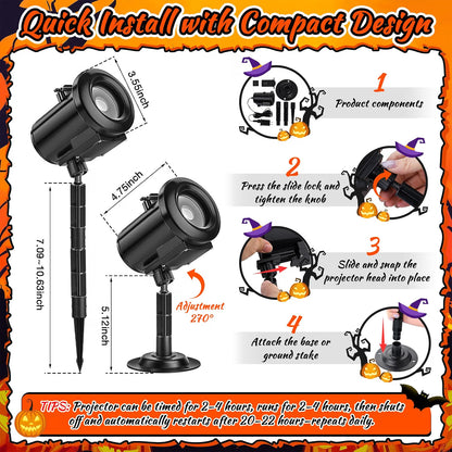 12-in-1 Halloween 3D Ghost Projector Light – Waterproof Outdoor Holiday Decoration with Spooky Projection Effects