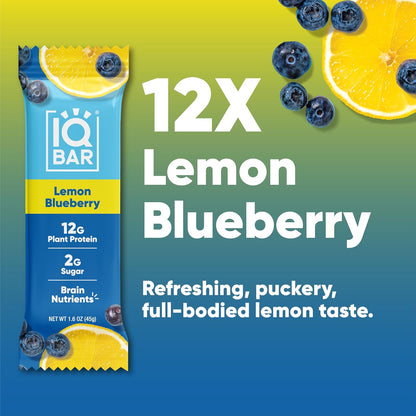 Lemon Blueberry Plant Protein Bars – Keto-Friendly, Vegan, High Protein, High Fiber, Low Sugar, Lion's Mane & MCTs, Gluten & Dairy Free, 12 Count