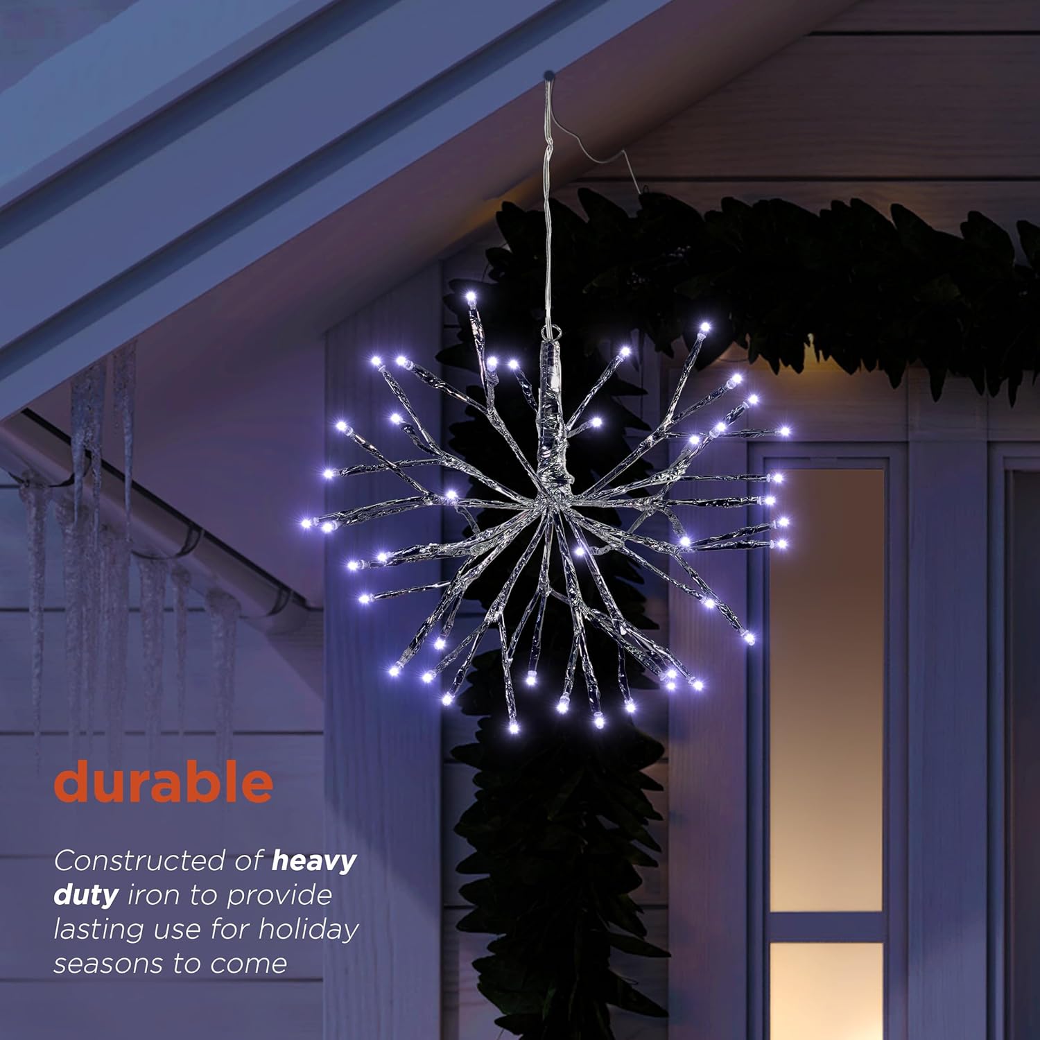 10"H Indoor Christmas Snowflake Ornament with LED Lights