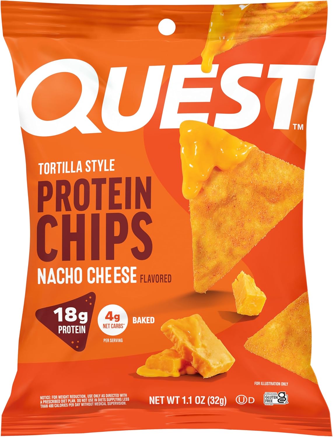 Nacho Cheese Protein Chips – 18g Protein, 4g Net Carbs, Gluten Free – 1.1 oz (12 Pack)